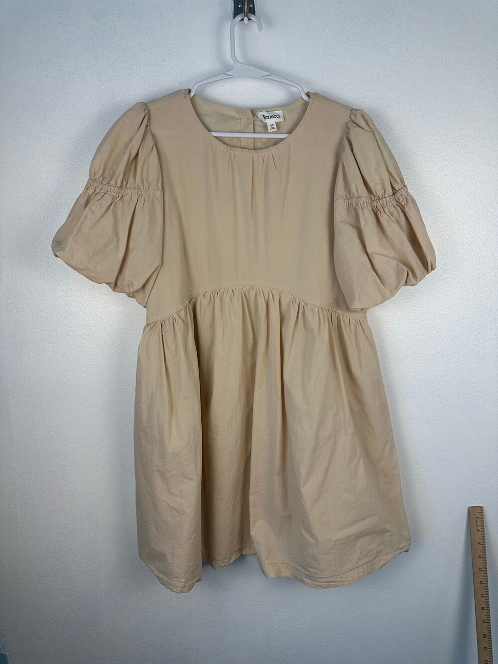 &Merci Women's babydoll balloon sleeve Beige Medium dress party, shower, date